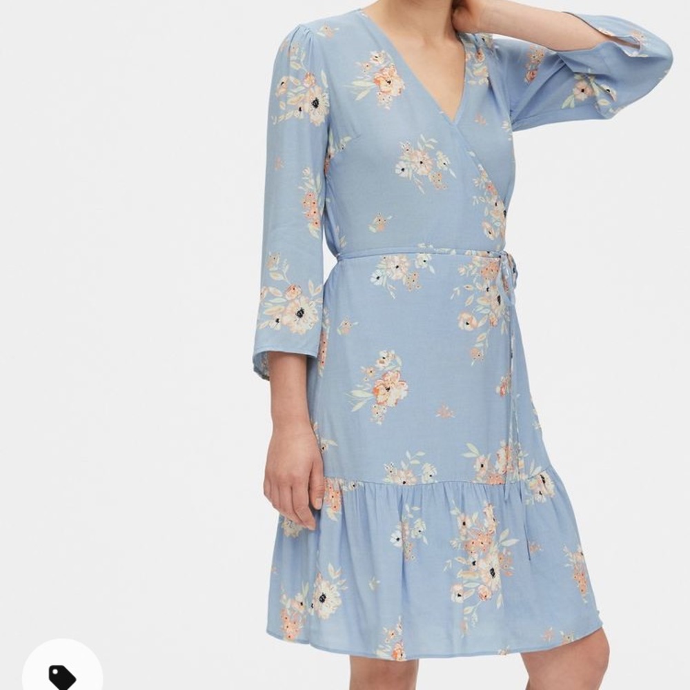 Blue Floral Wrap Dress